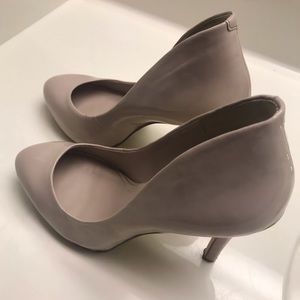 BCBG patent leather nude pumps
